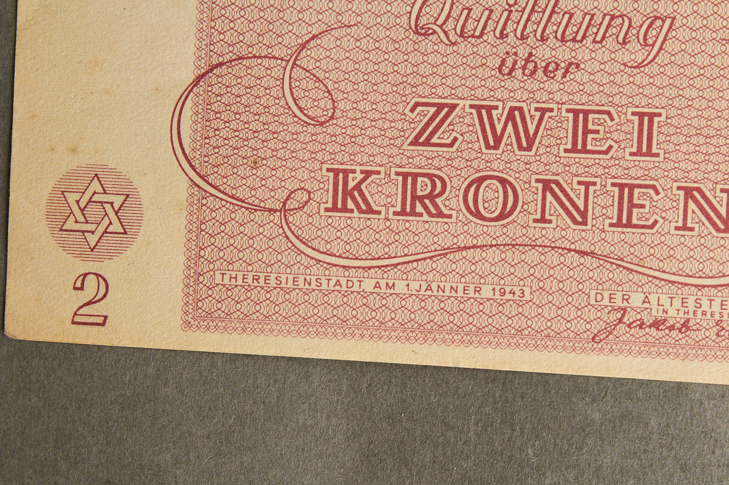 Concentration Camp & Ghetto Theresienstadt "Zwei Kronen" Banknote. Original.