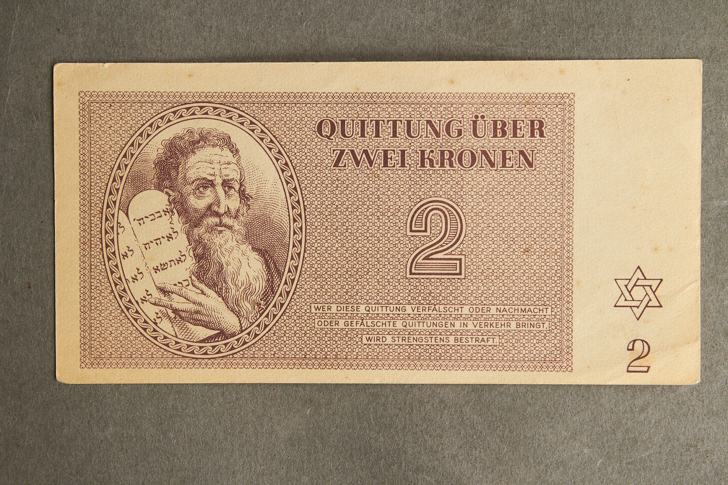 Concentration Camp & Ghetto Theresienstadt "Zwei Kronen" Banknote. Original.