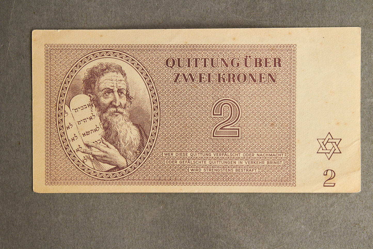 Concentration Camp & Ghetto Theresienstadt "Zwei Kronen" Banknote. Original.