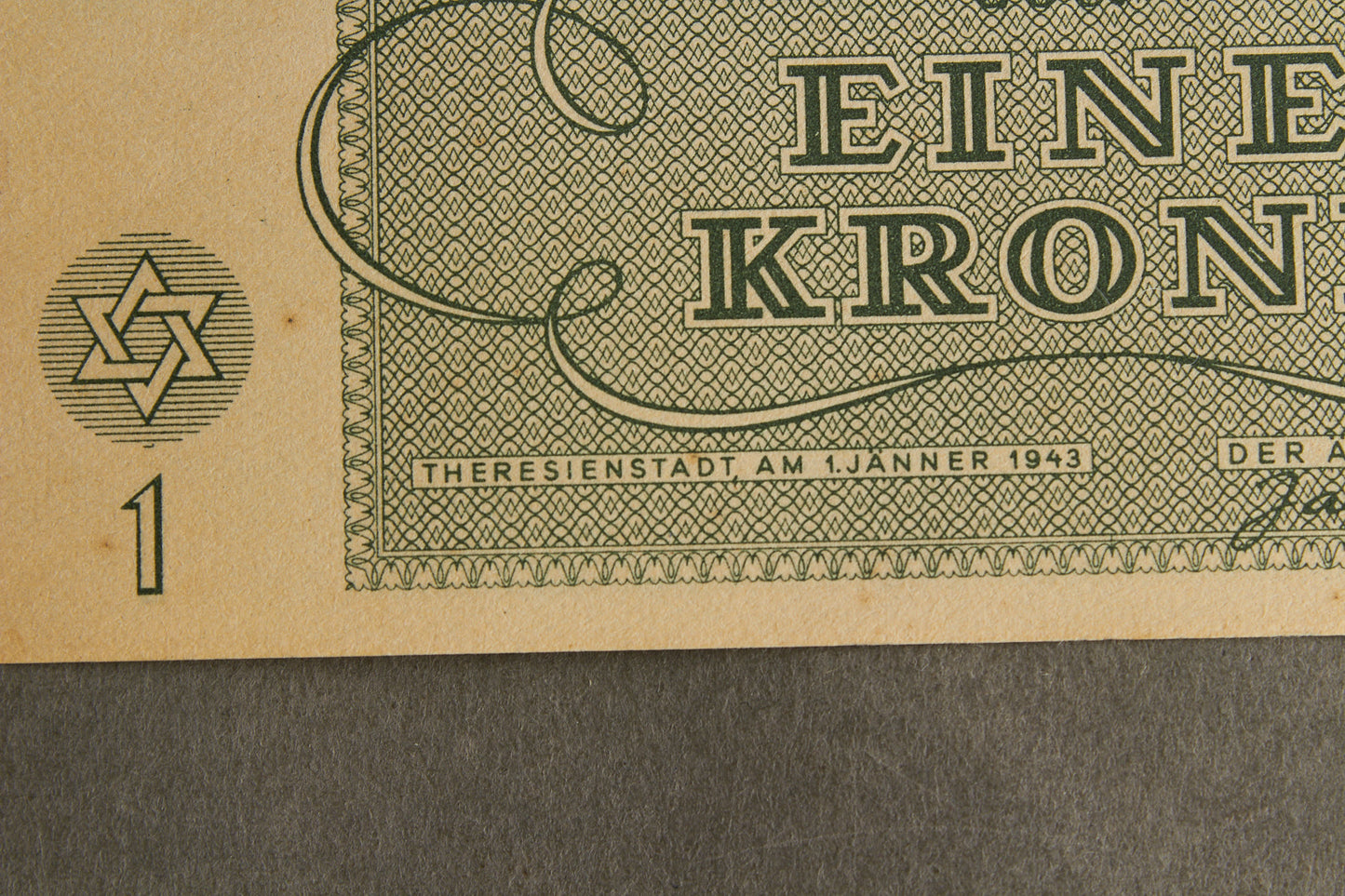 Concentration Camp & Ghetto Theresienstadt "Eine Krone" Banknote. Original.