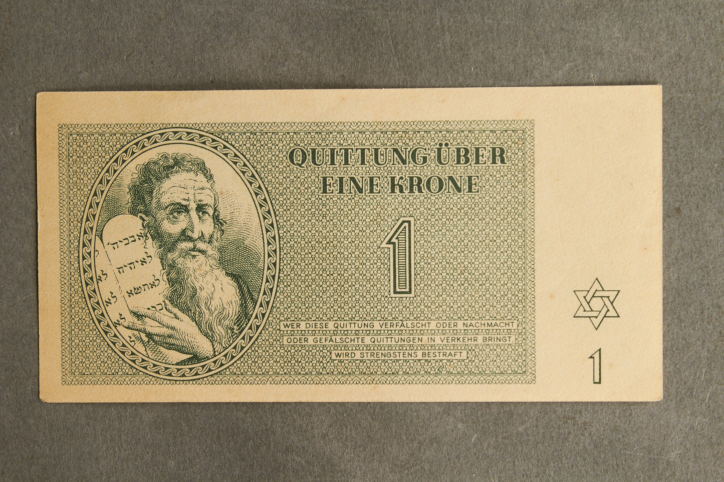 Concentration Camp & Ghetto Theresienstadt "Eine Krone" Banknote. Original.
