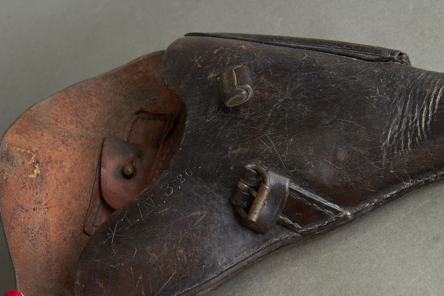 Early Unit Marked Polizei Luger P08 Holster. Cleaning rod holder half-cut. Rare! Original.