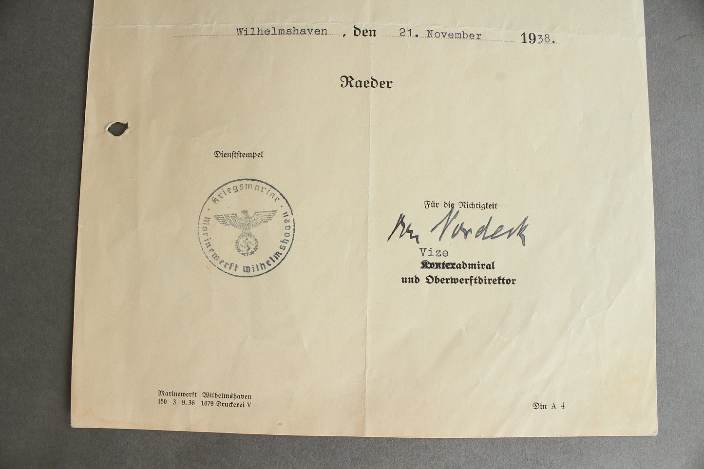 Kriegsmarine Urkunde Grouping. Original.