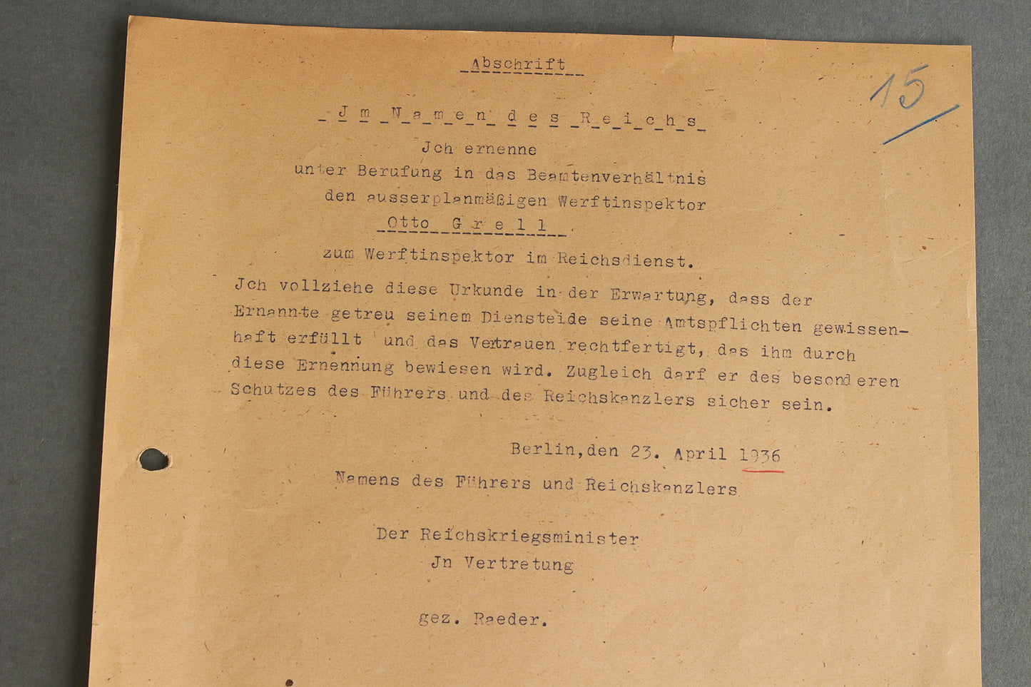 Kriegsmarine Urkunde Grouping. Original.