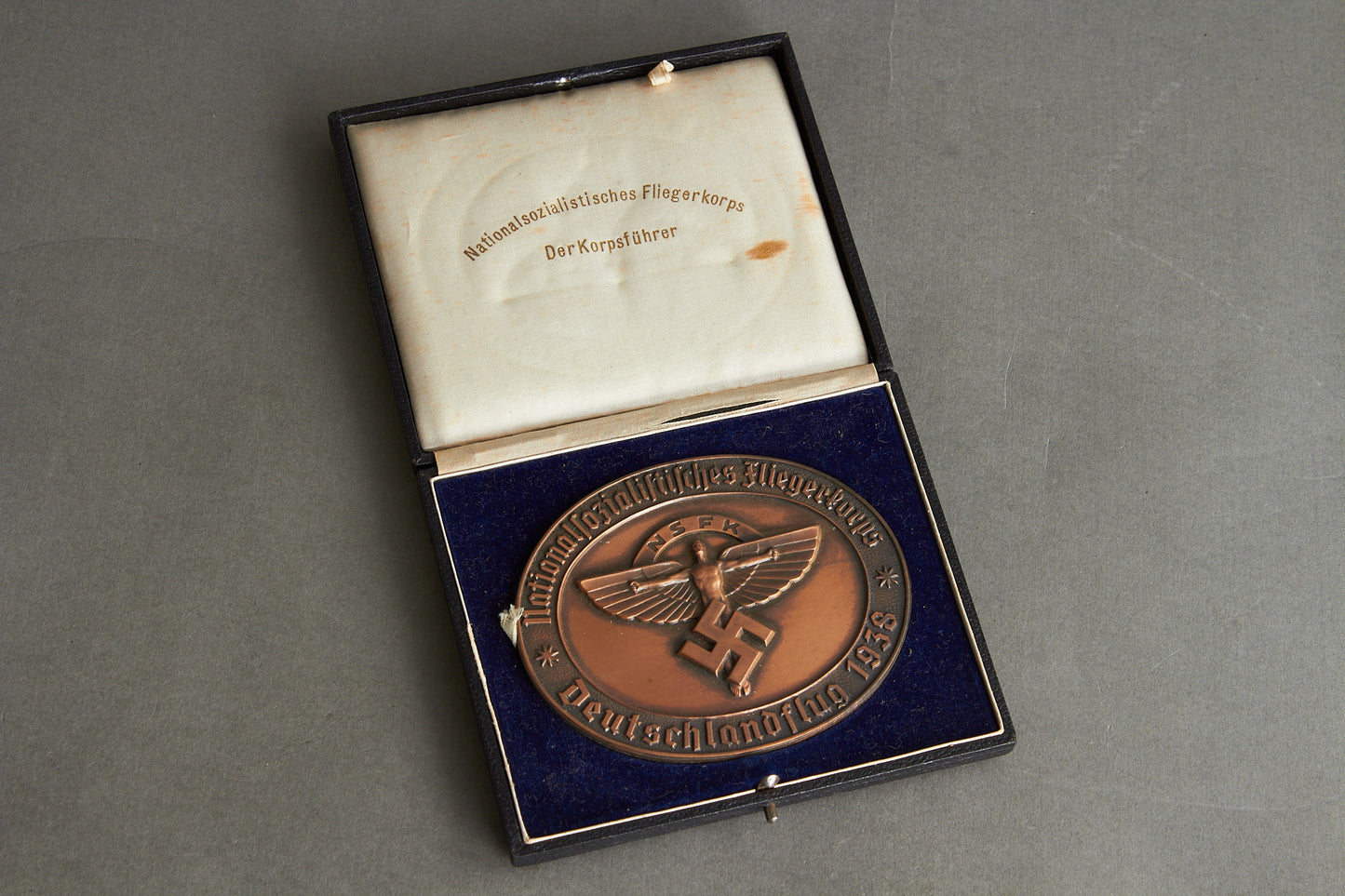 Large NSFK (Nationalsozialistisches Fliegerkorps) "Teilnehmerplakette" from "Deutschlandflug 1938". In box. Original.
