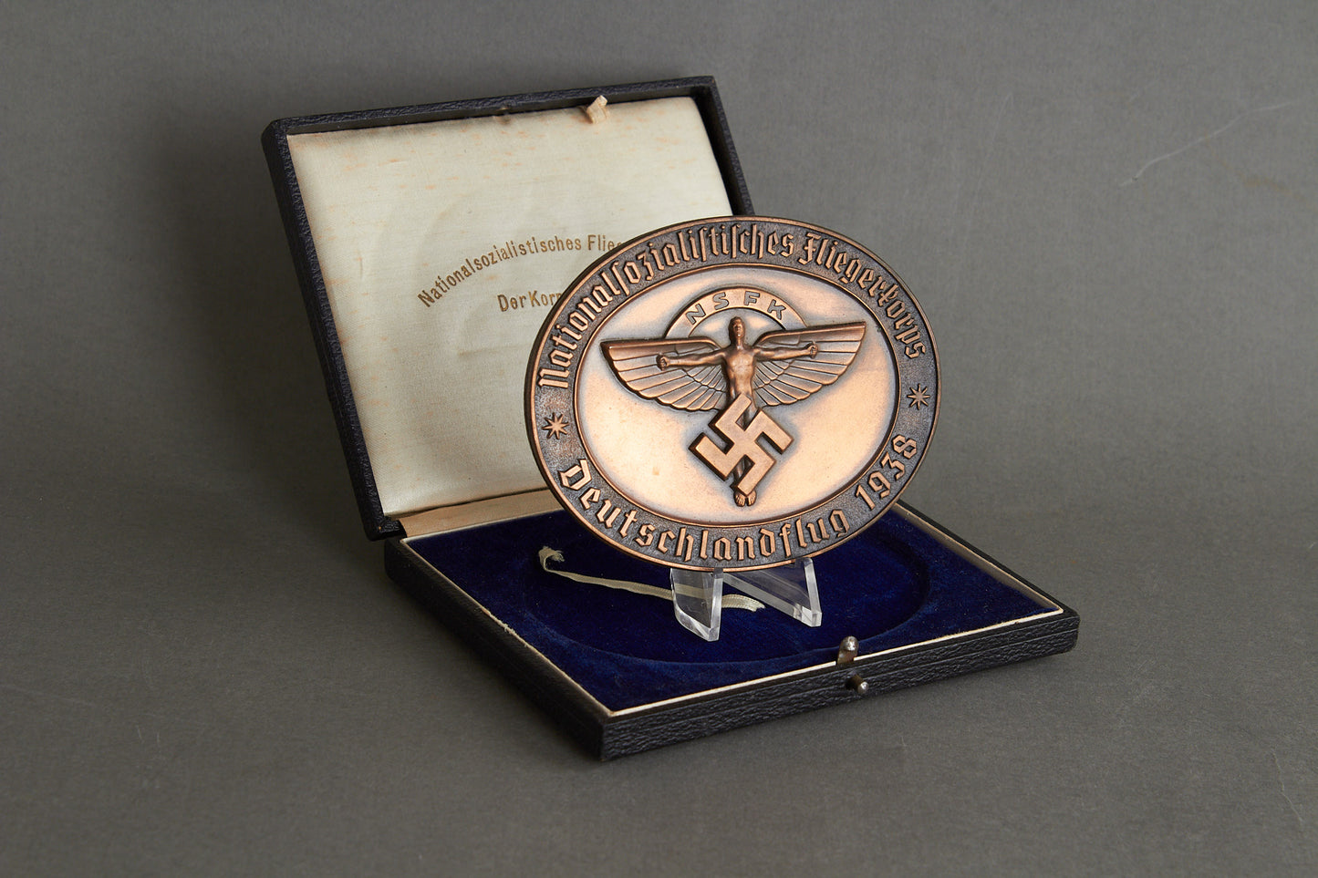 Large NSFK (Nationalsozialistisches Fliegerkorps) "Teilnehmerplakette" from "Deutschlandflug 1938". In box. Original.