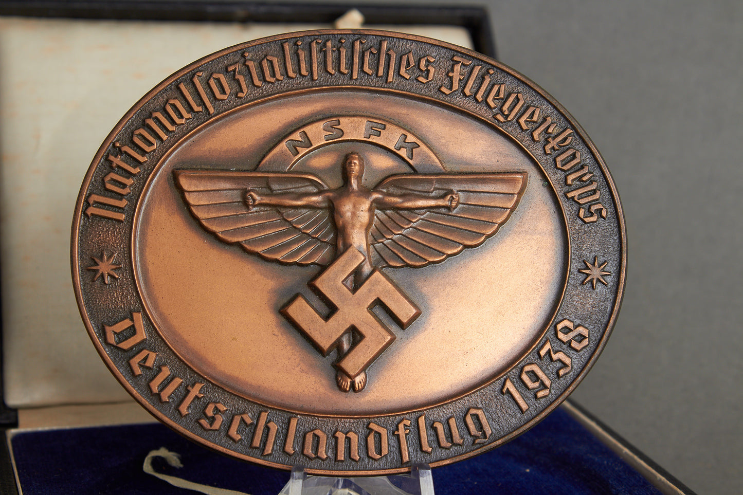 Large NSFK (Nationalsozialistisches Fliegerkorps) "Teilnehmerplakette" from "Deutschlandflug 1938". In box. Original.
