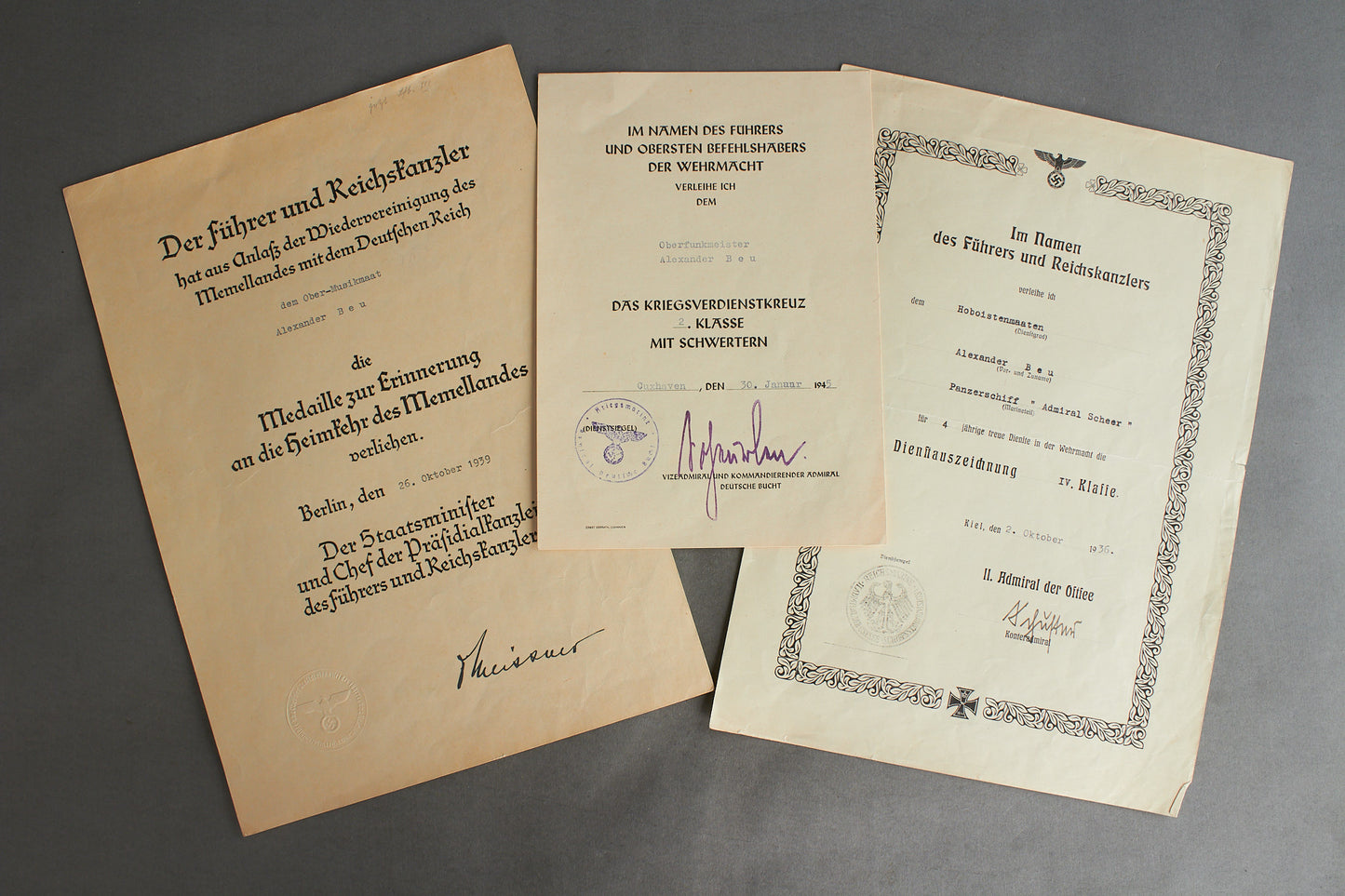 Kriegsmarine "Panzerschiff 'Admiral Scheer'" Grouping. Original.