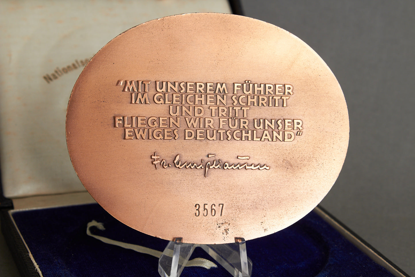 Large NSFK (Nationalsozialistisches Fliegerkorps) "Teilnehmerplakette" from "Deutschlandflug 1938". In box. Original.