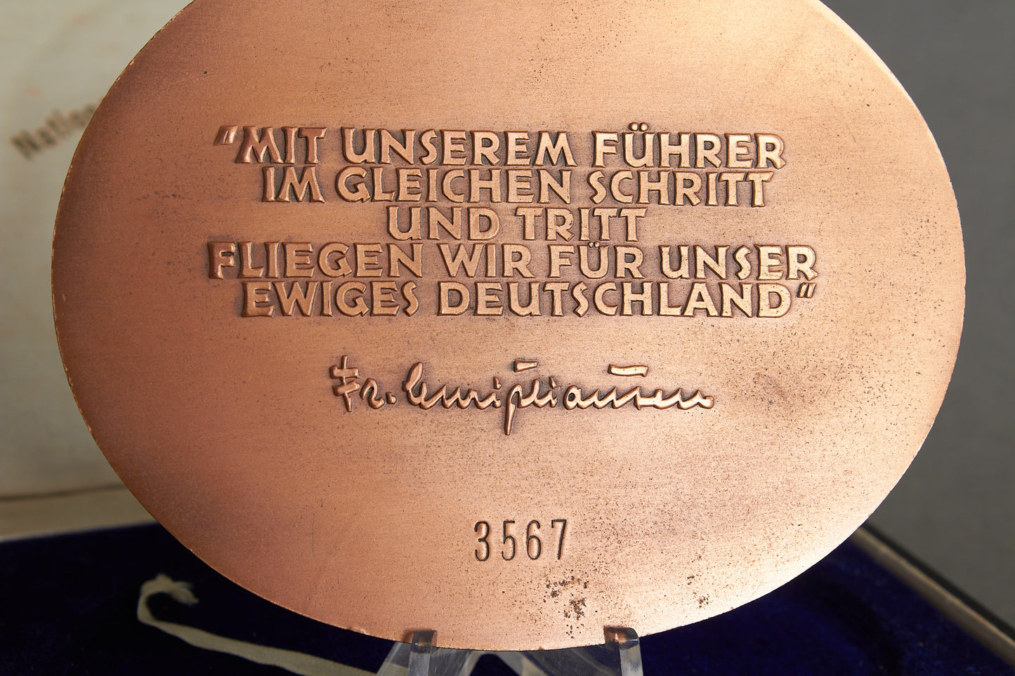 Large NSFK (Nationalsozialistisches Fliegerkorps) "Teilnehmerplakette" from "Deutschlandflug 1938". In box. Original.