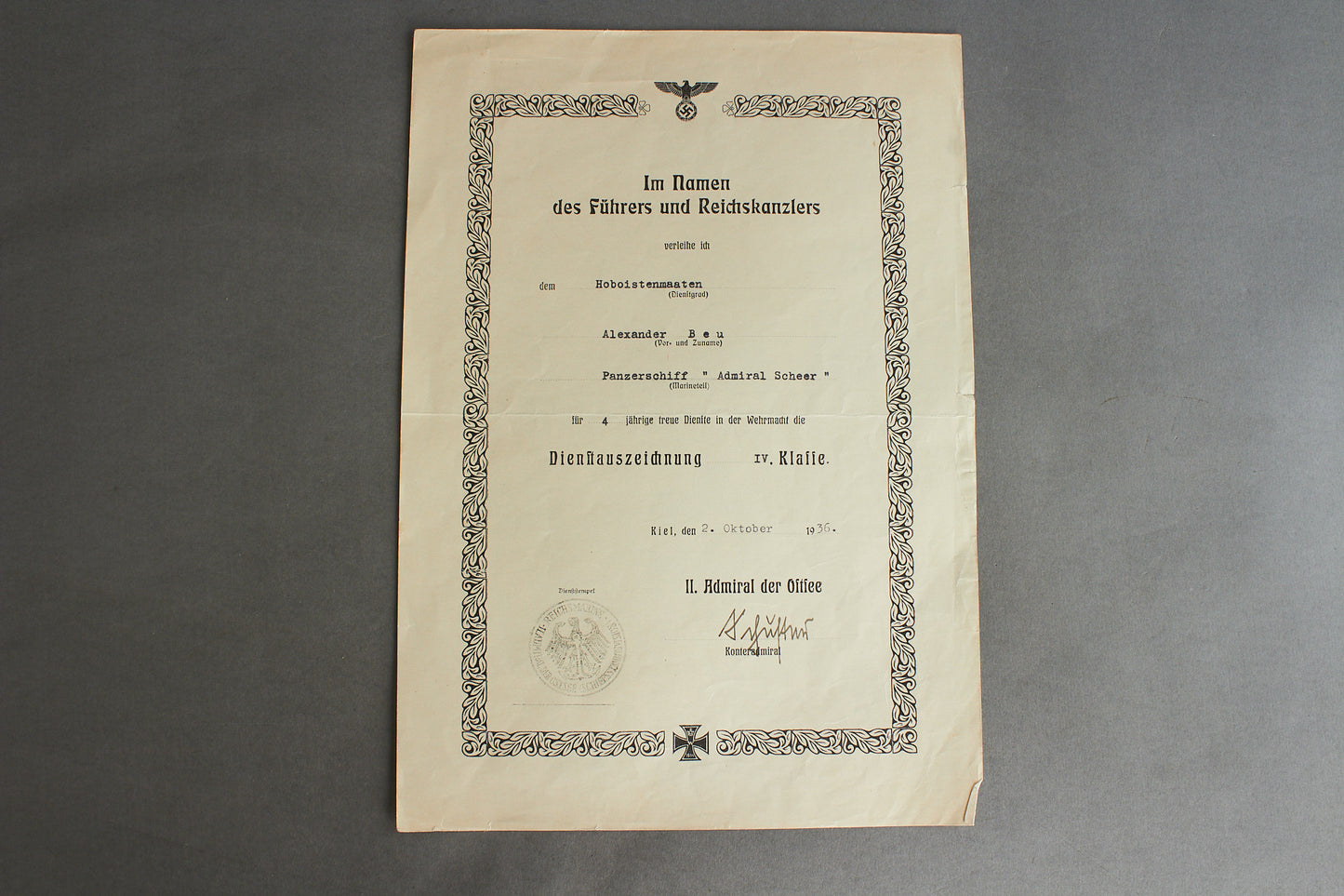 Kriegsmarine "Panzerschiff 'Admiral Scheer'" Grouping. Original.
