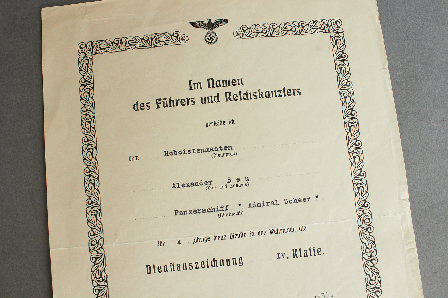 Kriegsmarine "Panzerschiff 'Admiral Scheer'" Grouping. Original.