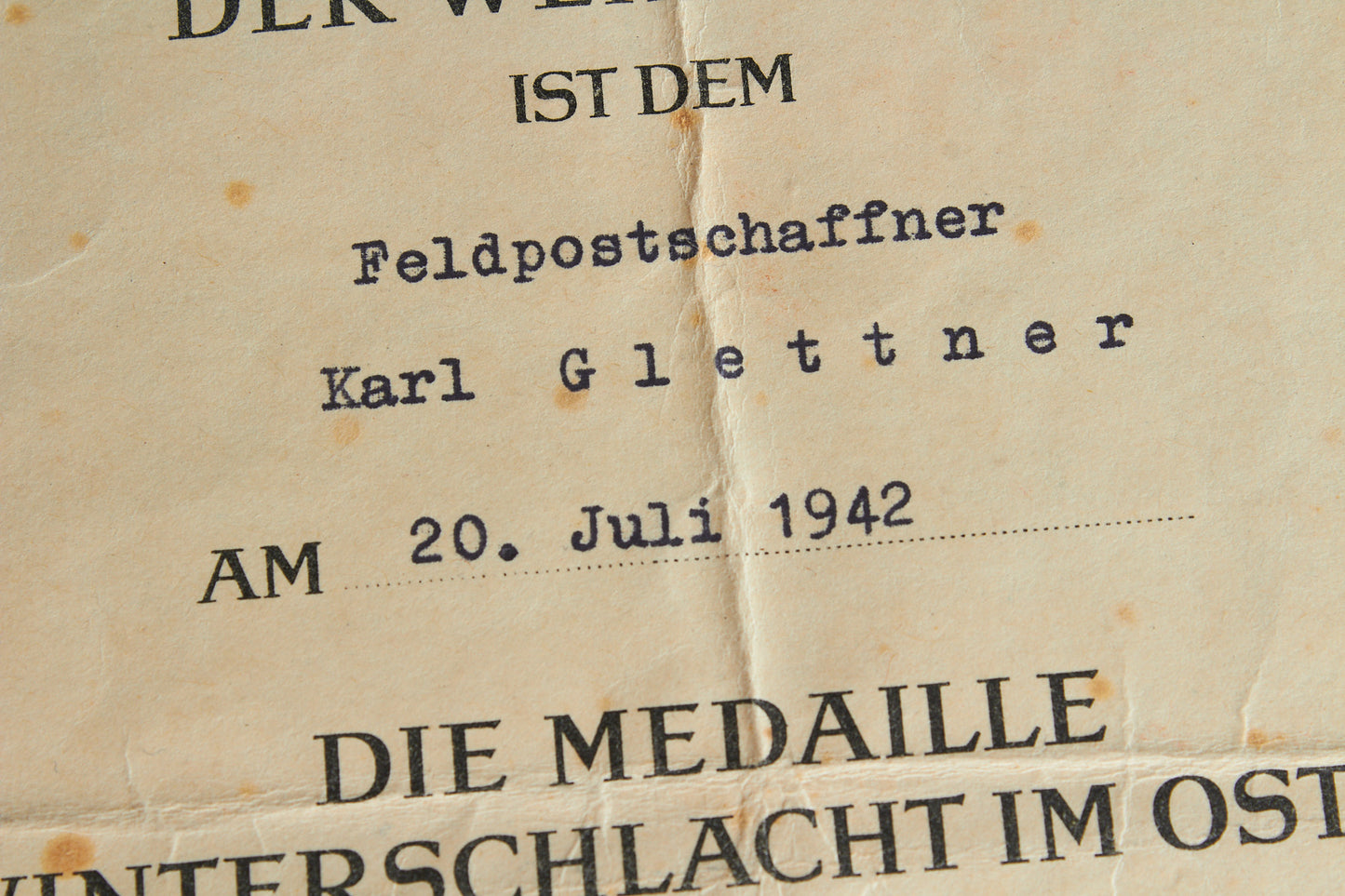 "Winterschlacht im Osten" Urkunde. Original.