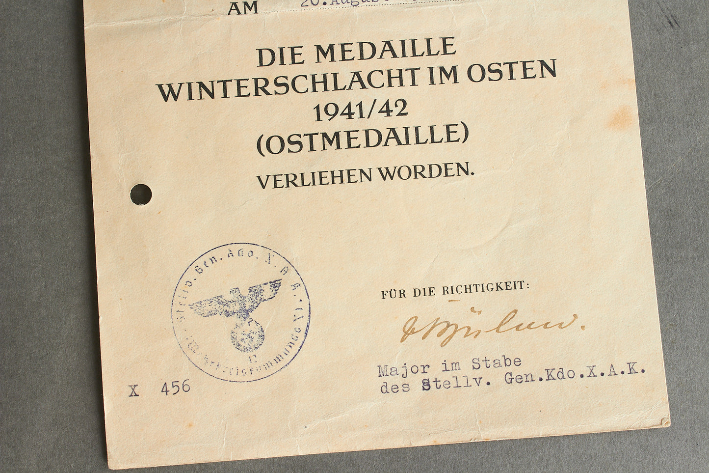 "Winterschlacht im Osten" Urkunde. Original.