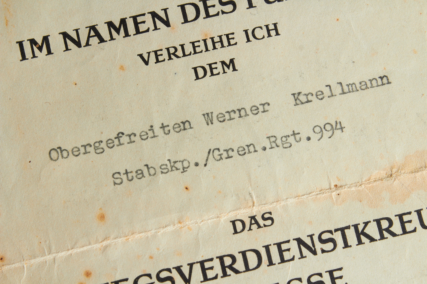 Awarded on Hitlers birthday 20th of april 1945. "Kriegsverdienstkreuz 2. Klasse" w. Swords Urkunde. Original.