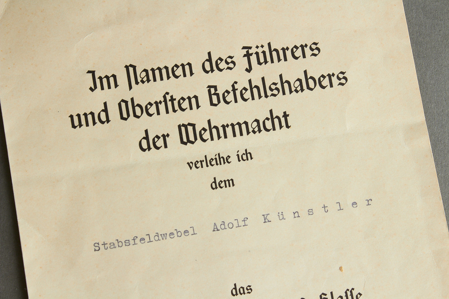 Robert Ritter von Greim signed "Kriegsverdienstkreuz 2. Klasse" w. Swords Urkunde. Original.