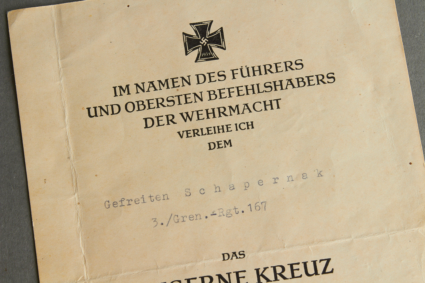 Helmuth Weidling signed Iron Cross 2. Class "das Eiserne Kreuz 2. Klasse" Urkunde. Original.