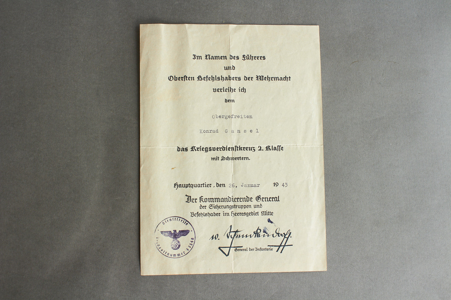 Max Heinrich Moritz Albert von Schenckendorff signed grouping. Original.