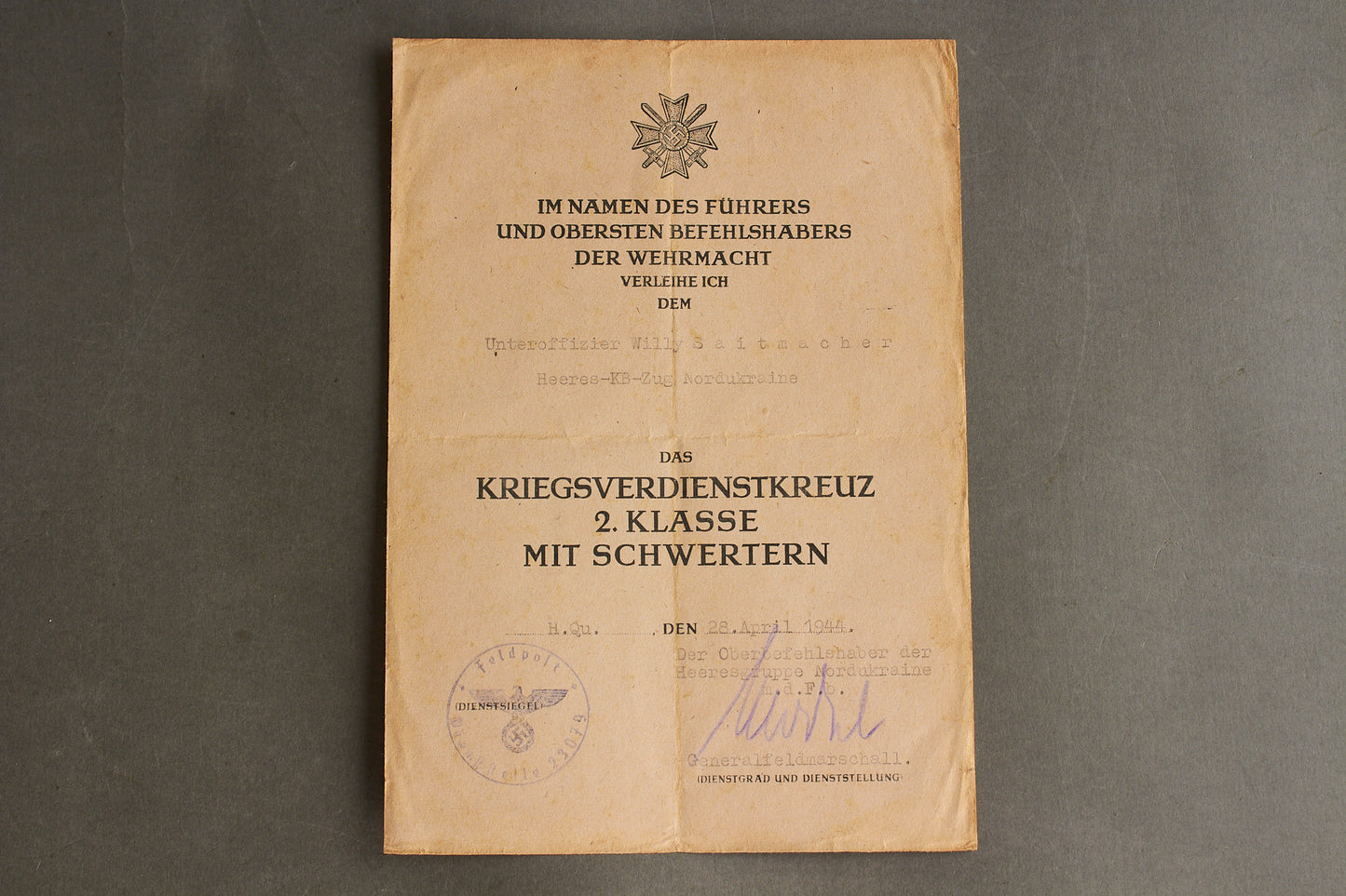 Wehrmacht "Kraftfahrbewährungsabzeichen" Urkunde Grouping. Original.
