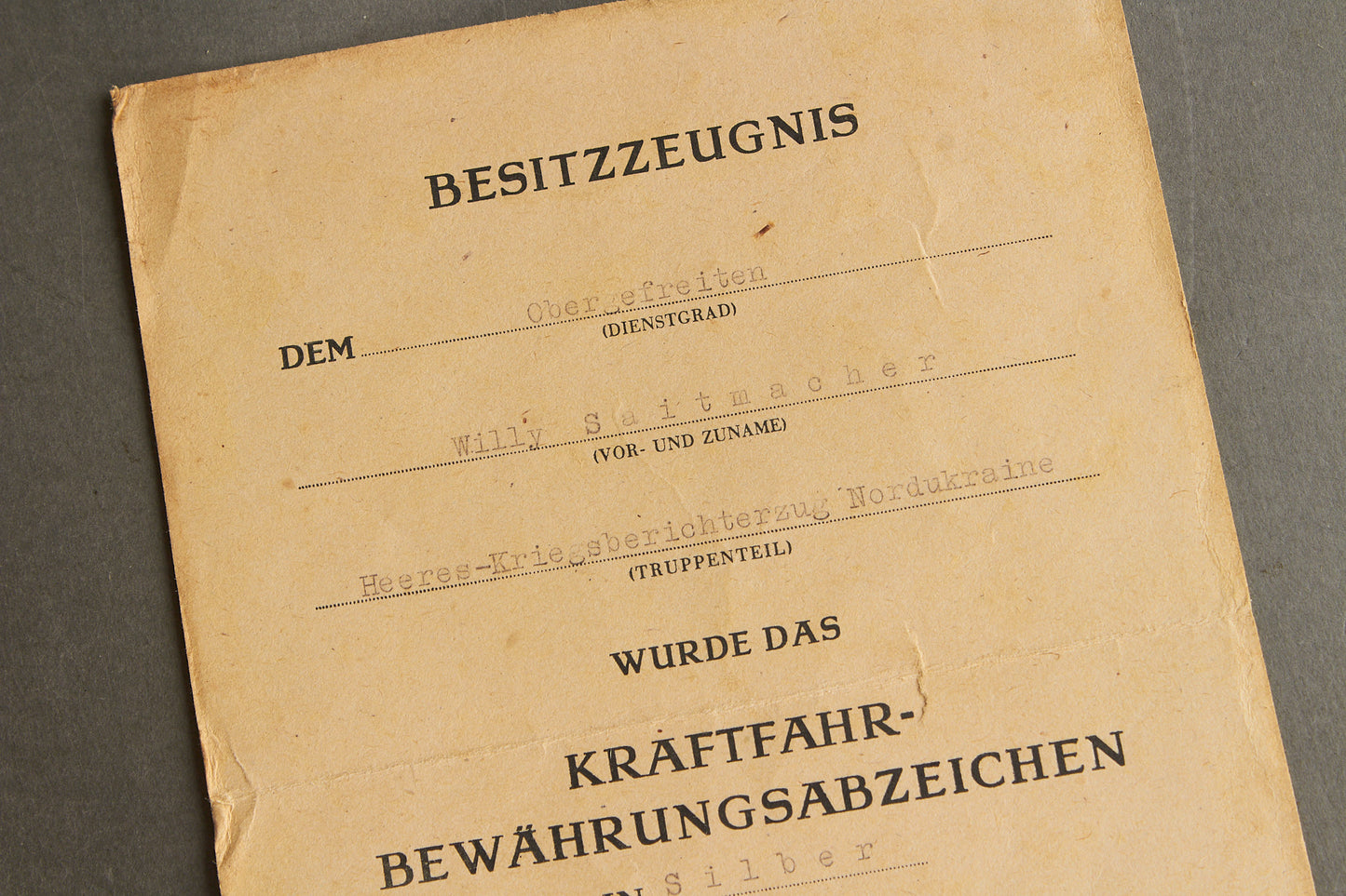 Wehrmacht "Kraftfahrbewährungsabzeichen" Urkunde Grouping. Original.