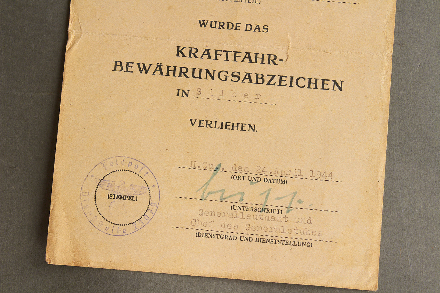 Wehrmacht "Kraftfahrbewährungsabzeichen" Urkunde Grouping. Original.