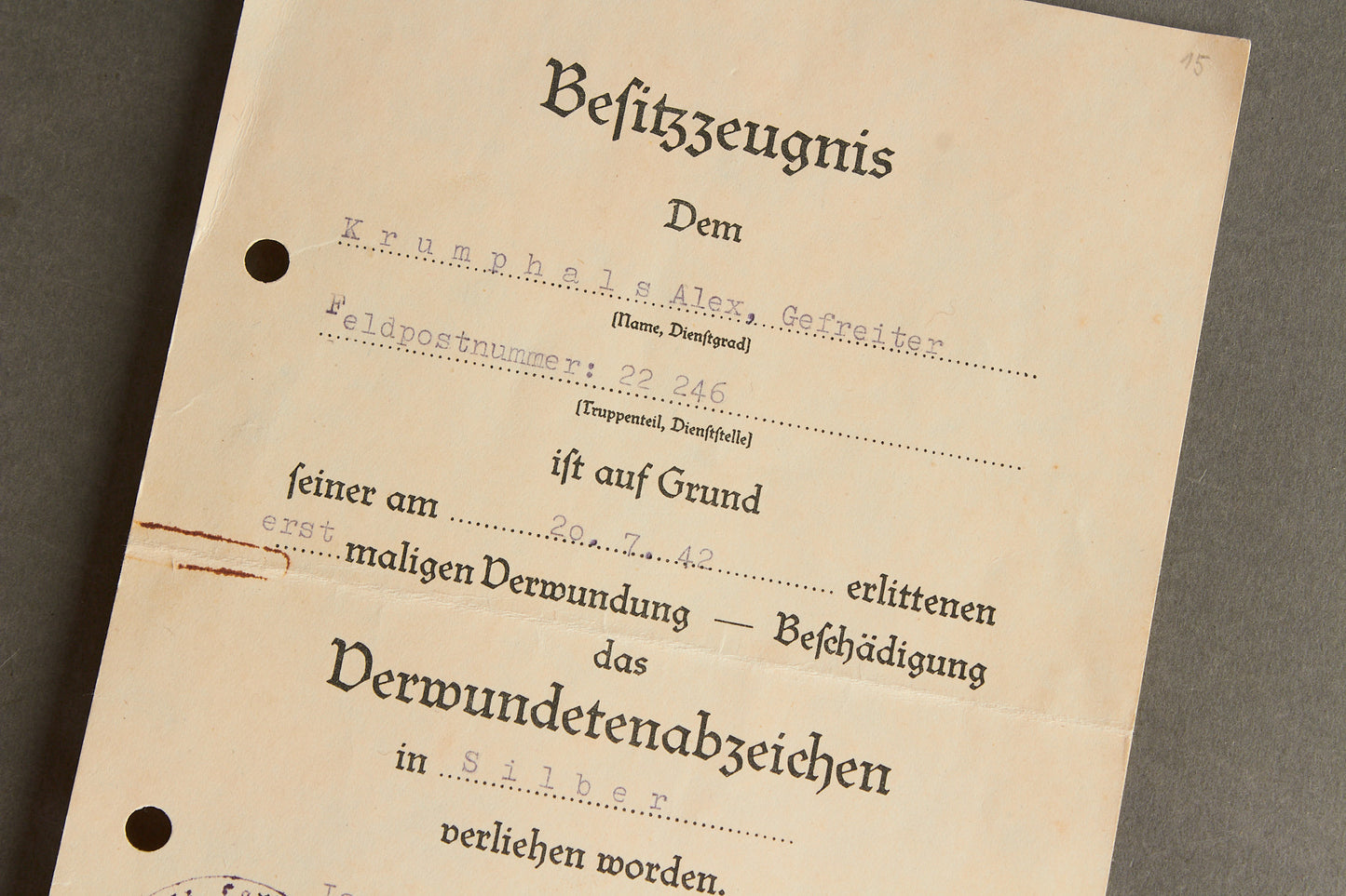 Wound Badge "Verwundetenabzeichen" in Silver Urkunde. Original.