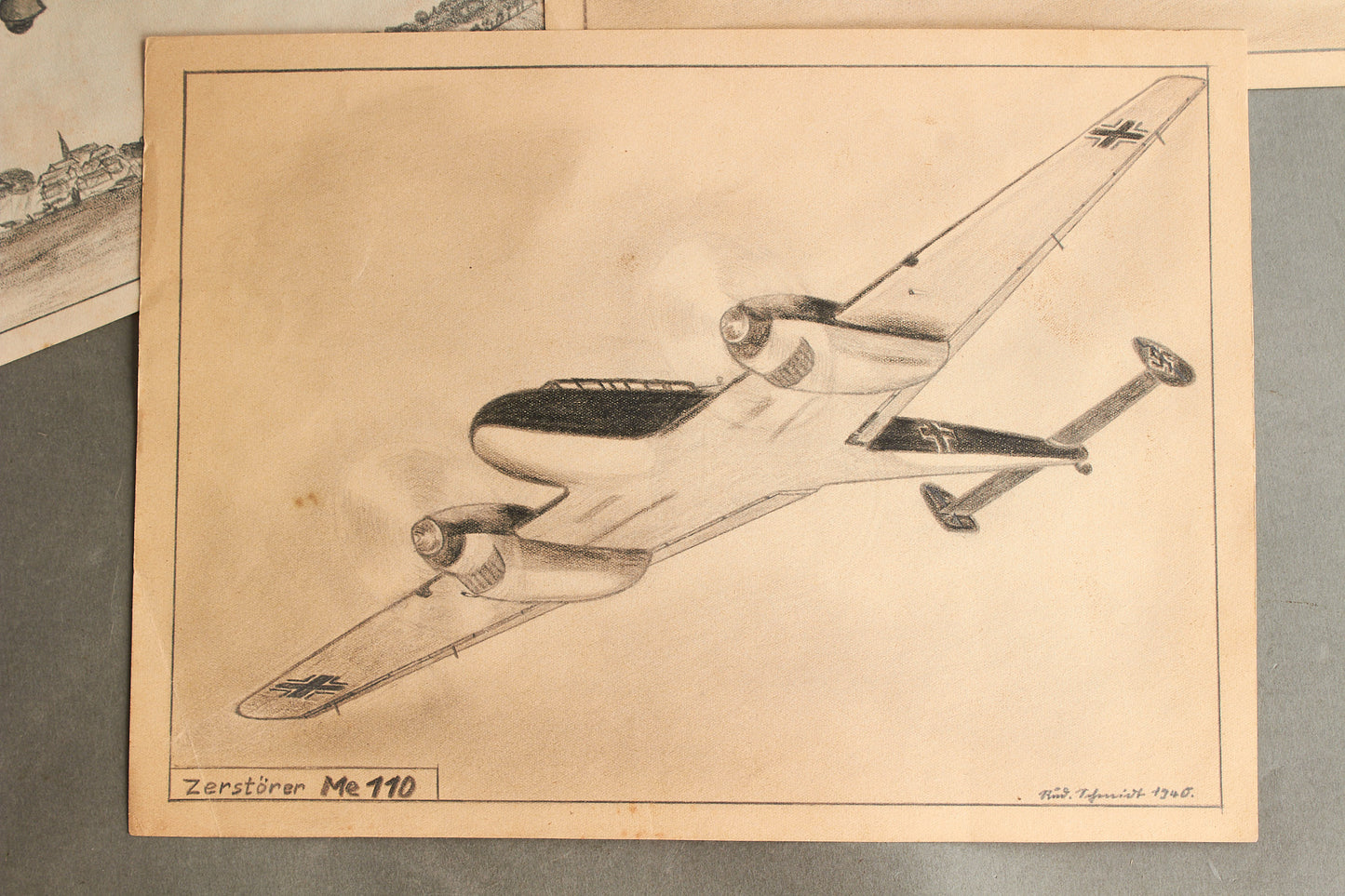 Luftwaffe. 5 Hand-drawn Pictures of Airplanes. Excellent quality and work! Original.