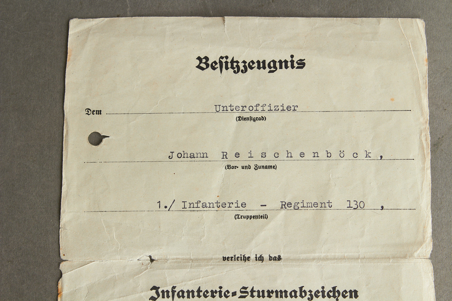 "Infanterie-Sturmabzeichen" in Silver Urkunde. Original.