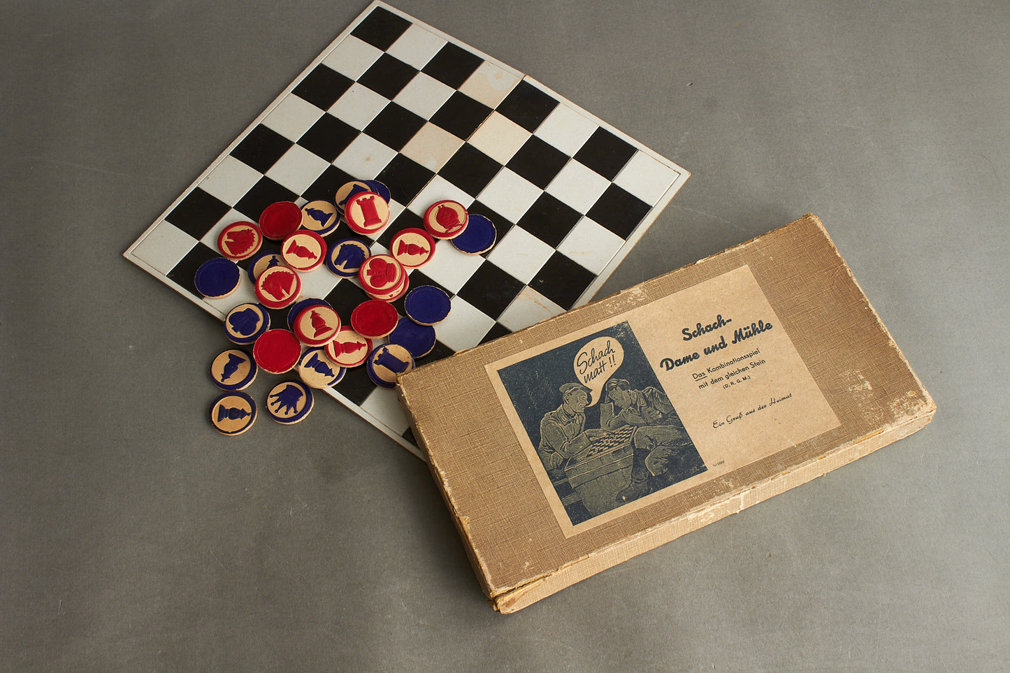Heer "Schach-Dame und Mühle Kombinationsspiel" Boxed Game. Original.