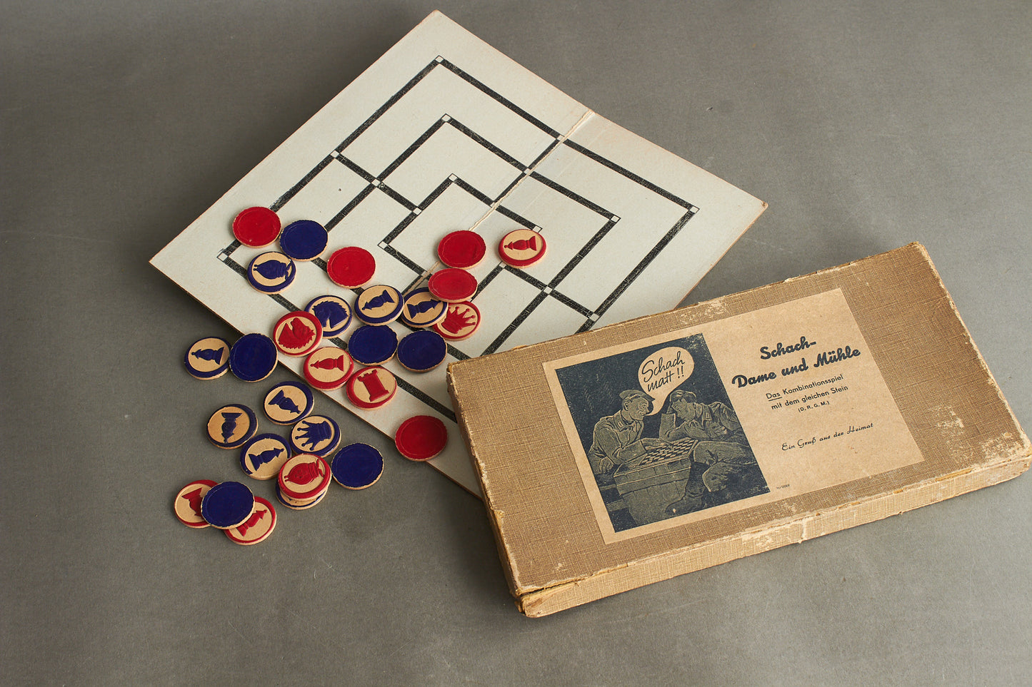 Heer "Schach-Dame und Mühle Kombinationsspiel" Boxed Game. Original.