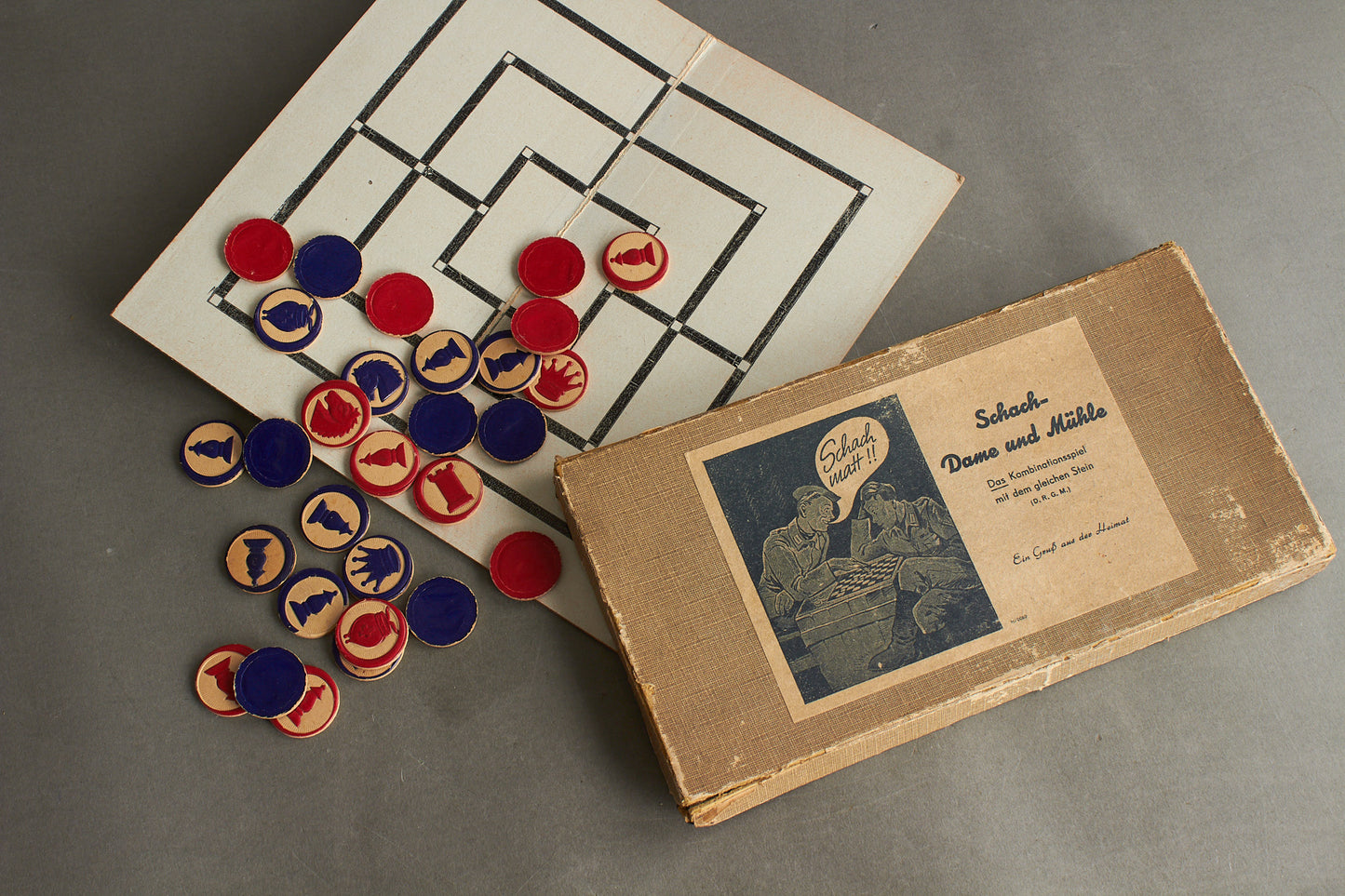 Heer "Schach-Dame und Mühle Kombinationsspiel" Boxed Game. Original.