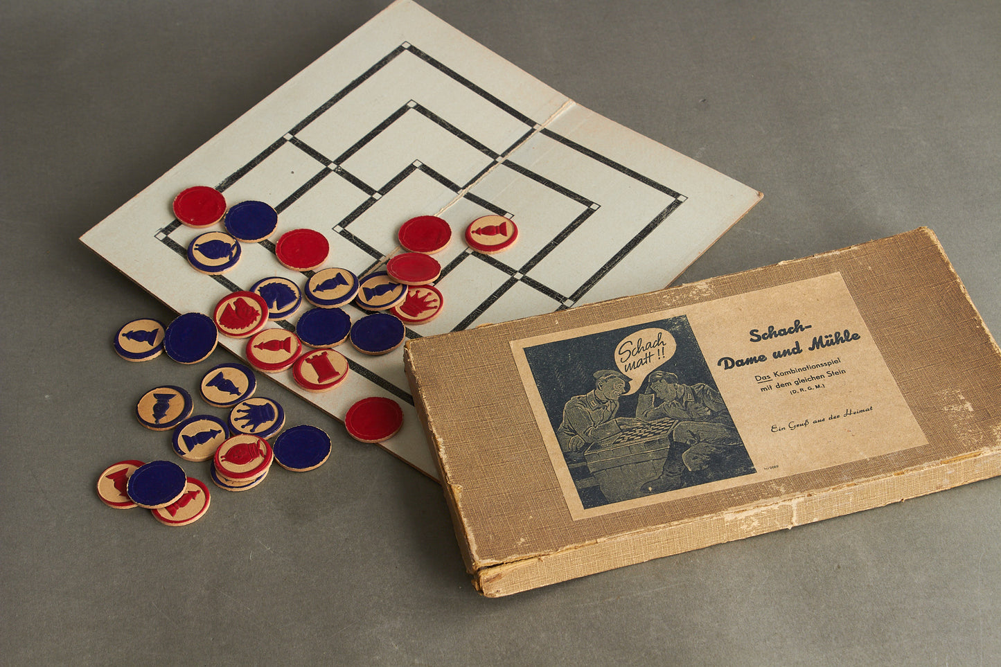 Heer "Schach-Dame und Mühle Kombinationsspiel" Boxed Game. Original.