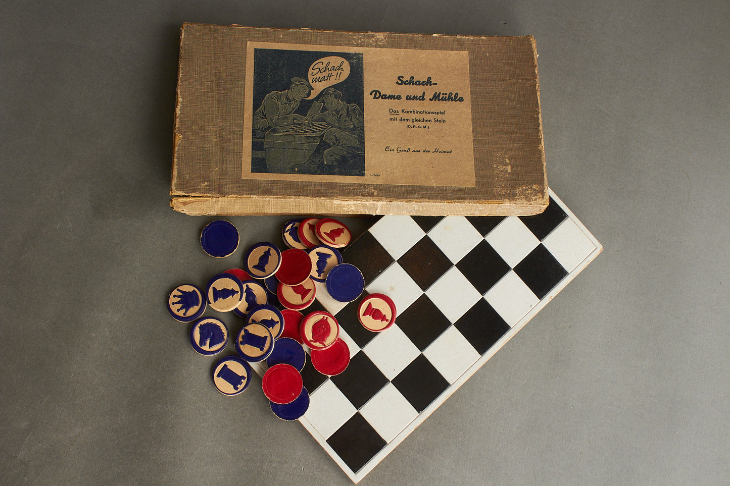 Heer "Schach-Dame und Mühle Kombinationsspiel" Boxed Game. Original.