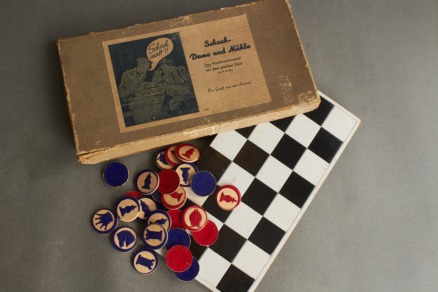 Heer "Schach-Dame und Mühle Kombinationsspiel" Boxed Game. Original.