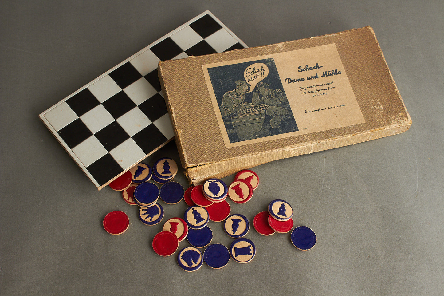 Heer "Schach-Dame und Mühle Kombinationsspiel" Boxed Game. Original.