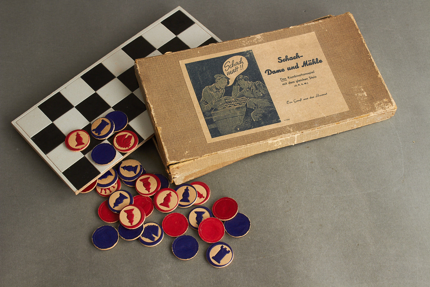 Heer "Schach-Dame und Mühle Kombinationsspiel" Boxed Game. Original.
