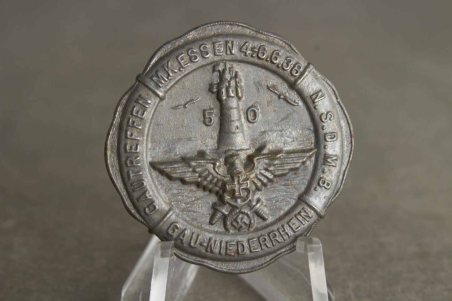 N.S.D.M.B. (Nationalsozialistischer Deutscher Marinebund) Tinnie. Repaired Needle. Original.