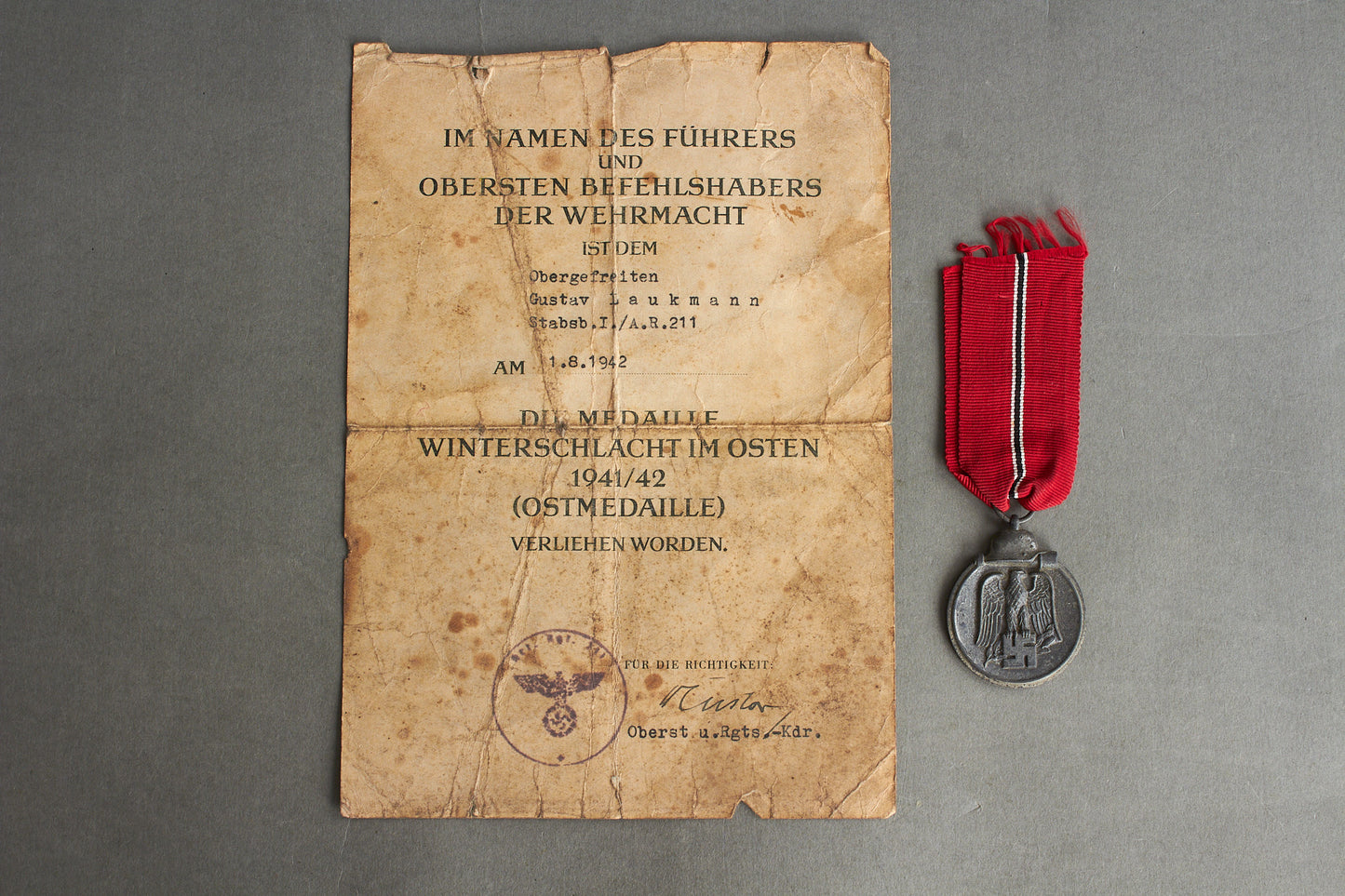 "Winterschlacht im Osten" Medal with Urkunde. Unmarked. Original.