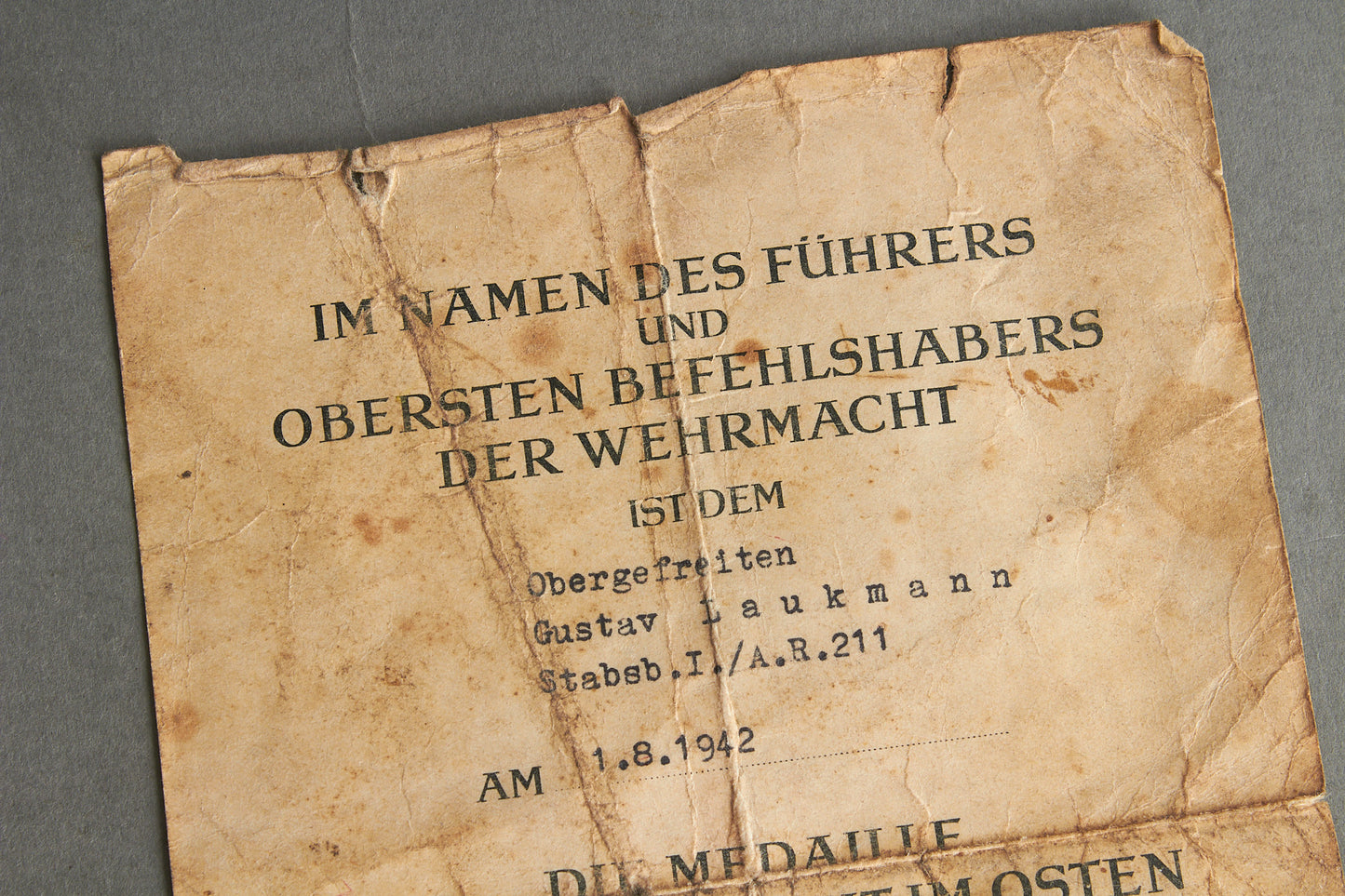 "Winterschlacht im Osten" Medal with Urkunde. Unmarked. Original.