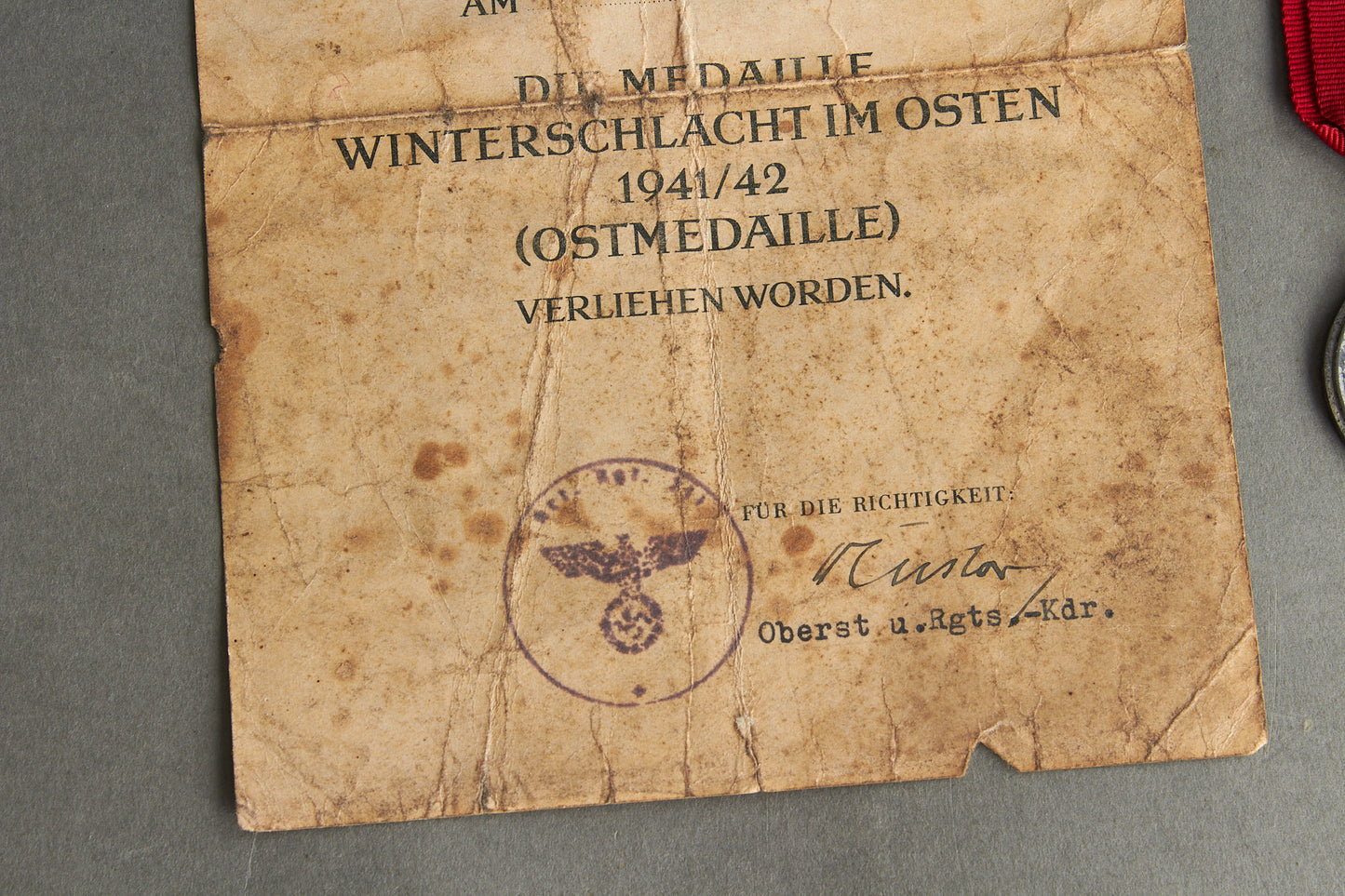 "Winterschlacht im Osten" Medal with Urkunde. Unmarked. Original.