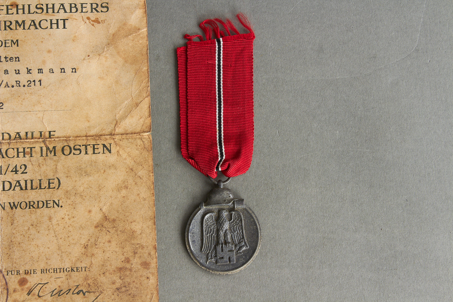 "Winterschlacht im Osten" Medal with Urkunde. Unmarked. Original.