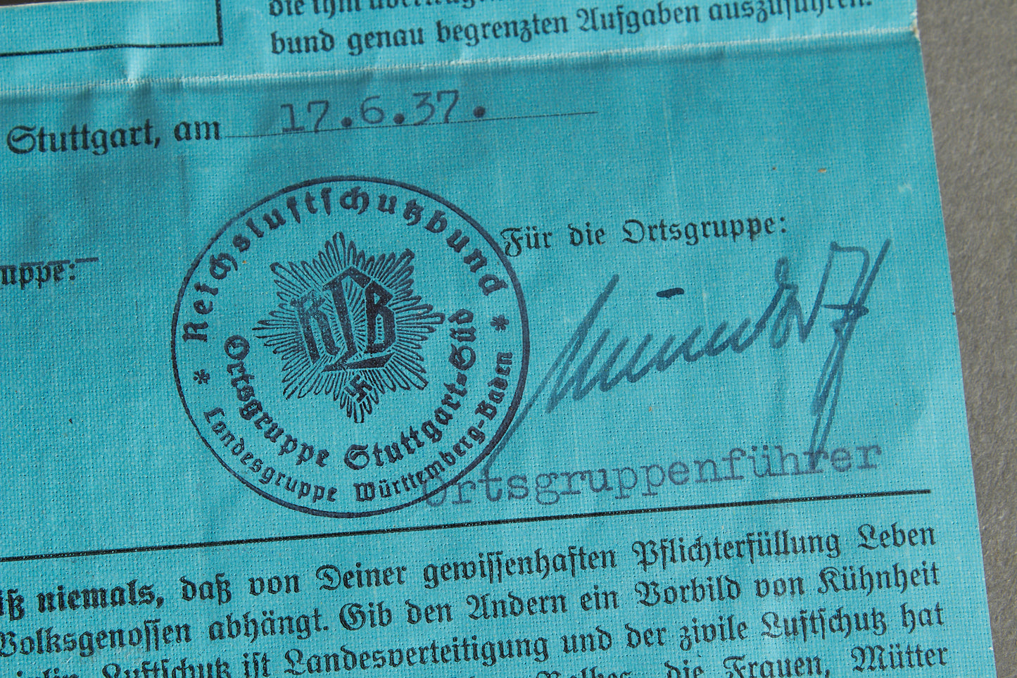 RLB "Reichsluftschutzbund" "Ausweis" Members identification. Rare. Original.