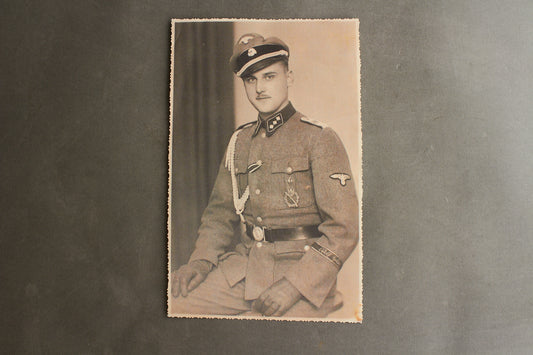 Waffen-SS "Adolf Hitler" Picture. With HJ "Goldene Abzeichen" A5-size. Rare. Original.
