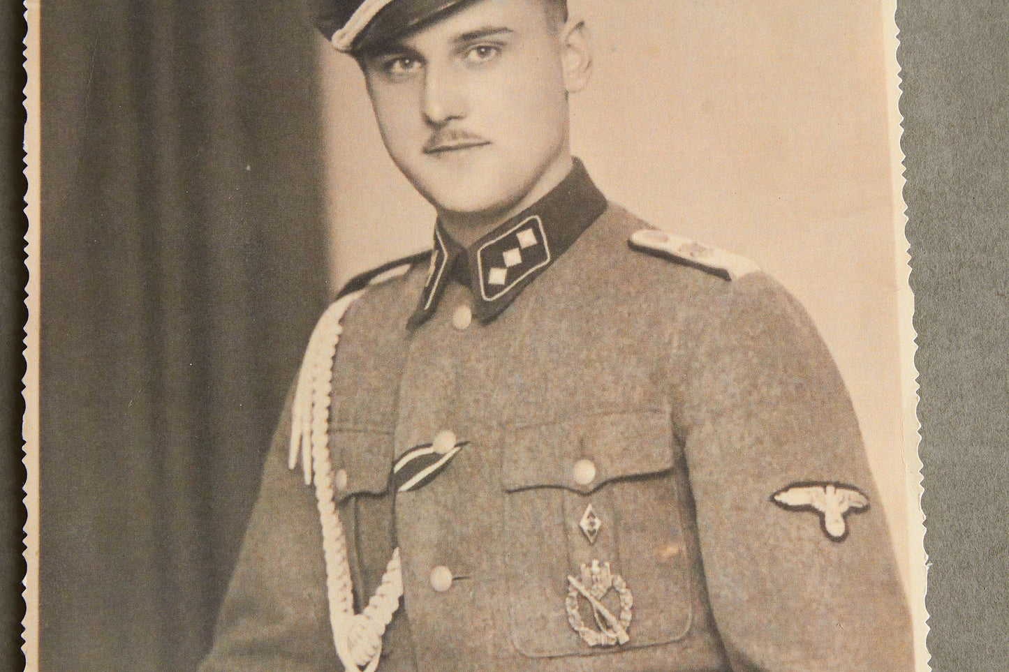 Waffen-SS "Adolf Hitler" Picture. With HJ "Goldene Abzeichen" A5-size. Rare. Original.