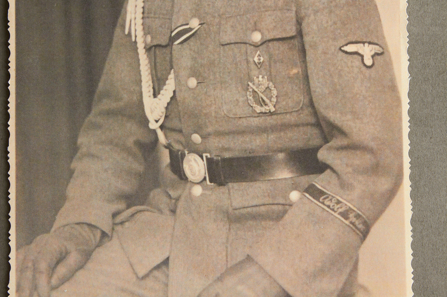 Waffen-SS "Adolf Hitler" Picture. With HJ "Goldene Abzeichen" A5-size. Rare. Original.