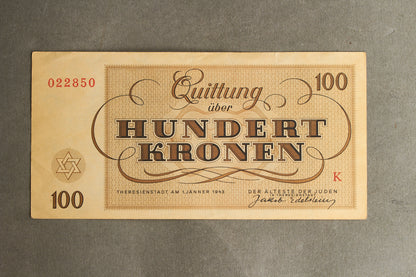 Concentration Camp & Ghetto Theresienstadt "Hundert Kronen" Banknote. Original.