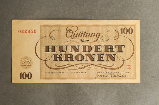 Concentration Camp & Ghetto Theresienstadt "Hundert Kronen" Banknote. Original.
