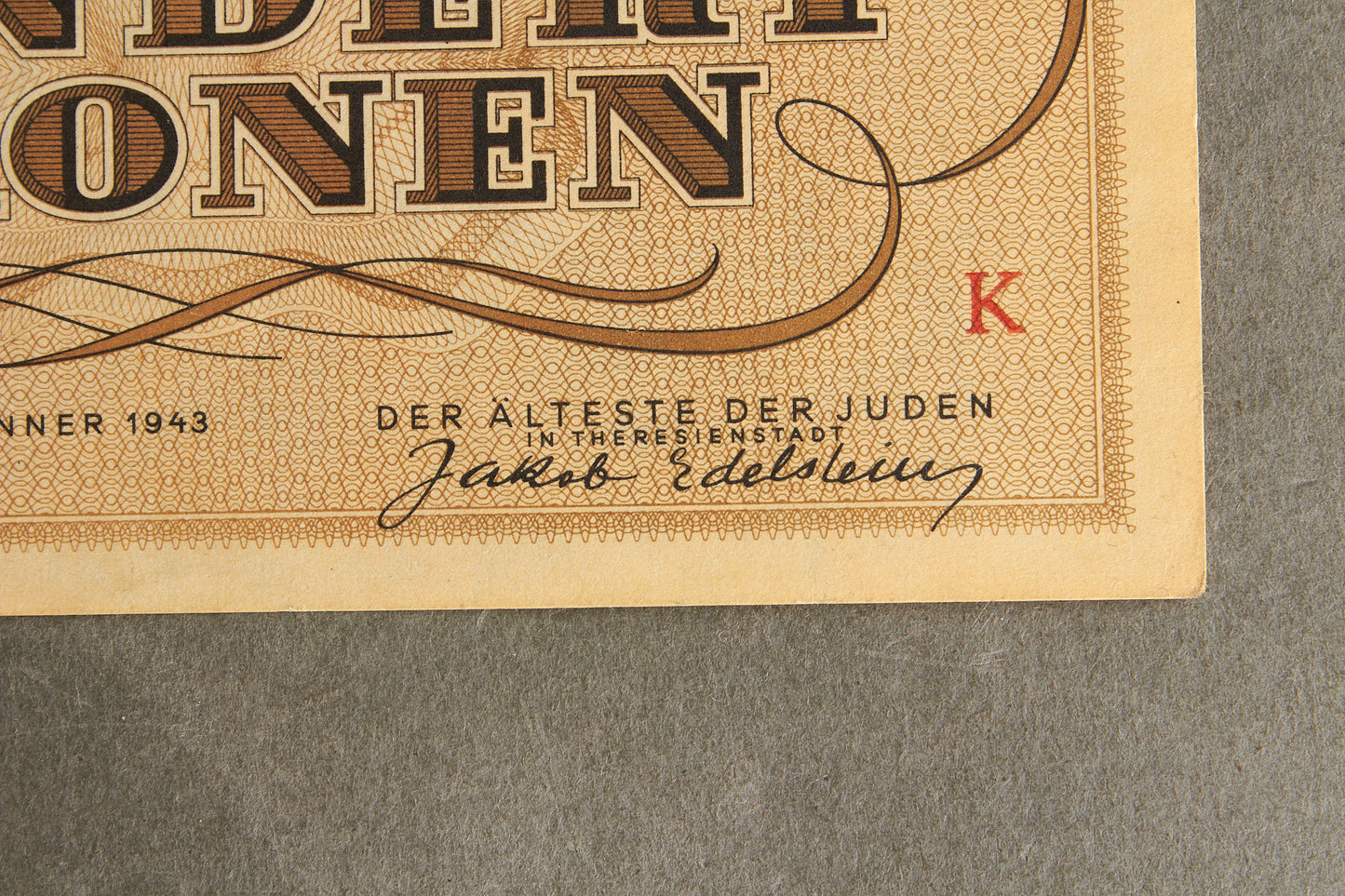 Concentration Camp & Ghetto Theresienstadt "Hundert Kronen" Banknote. Original.