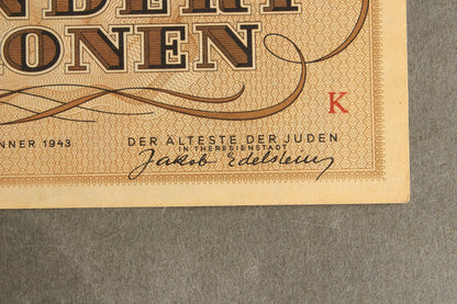 Concentration Camp & Ghetto Theresienstadt "Hundert Kronen" Banknote. Original.
