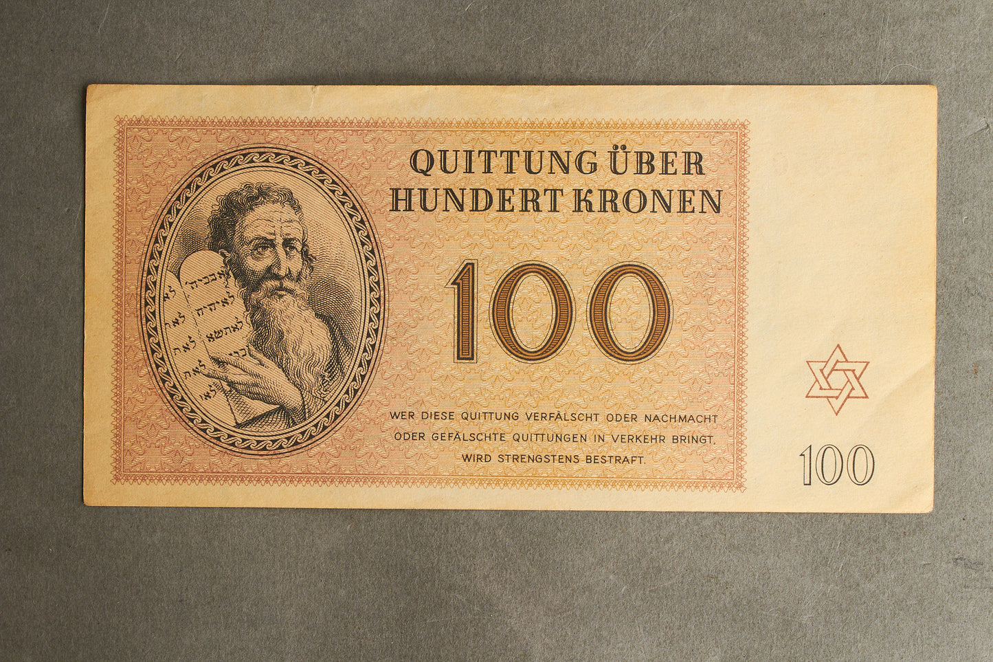 Concentration Camp & Ghetto Theresienstadt "Hundert Kronen" Banknote. Original.